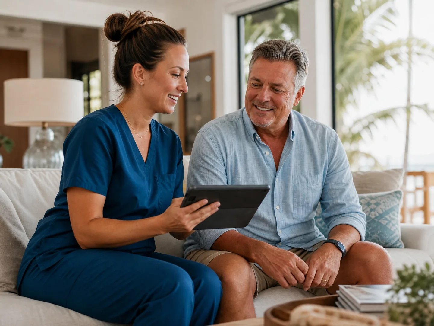 A FloRegen provider visiting a patient at home